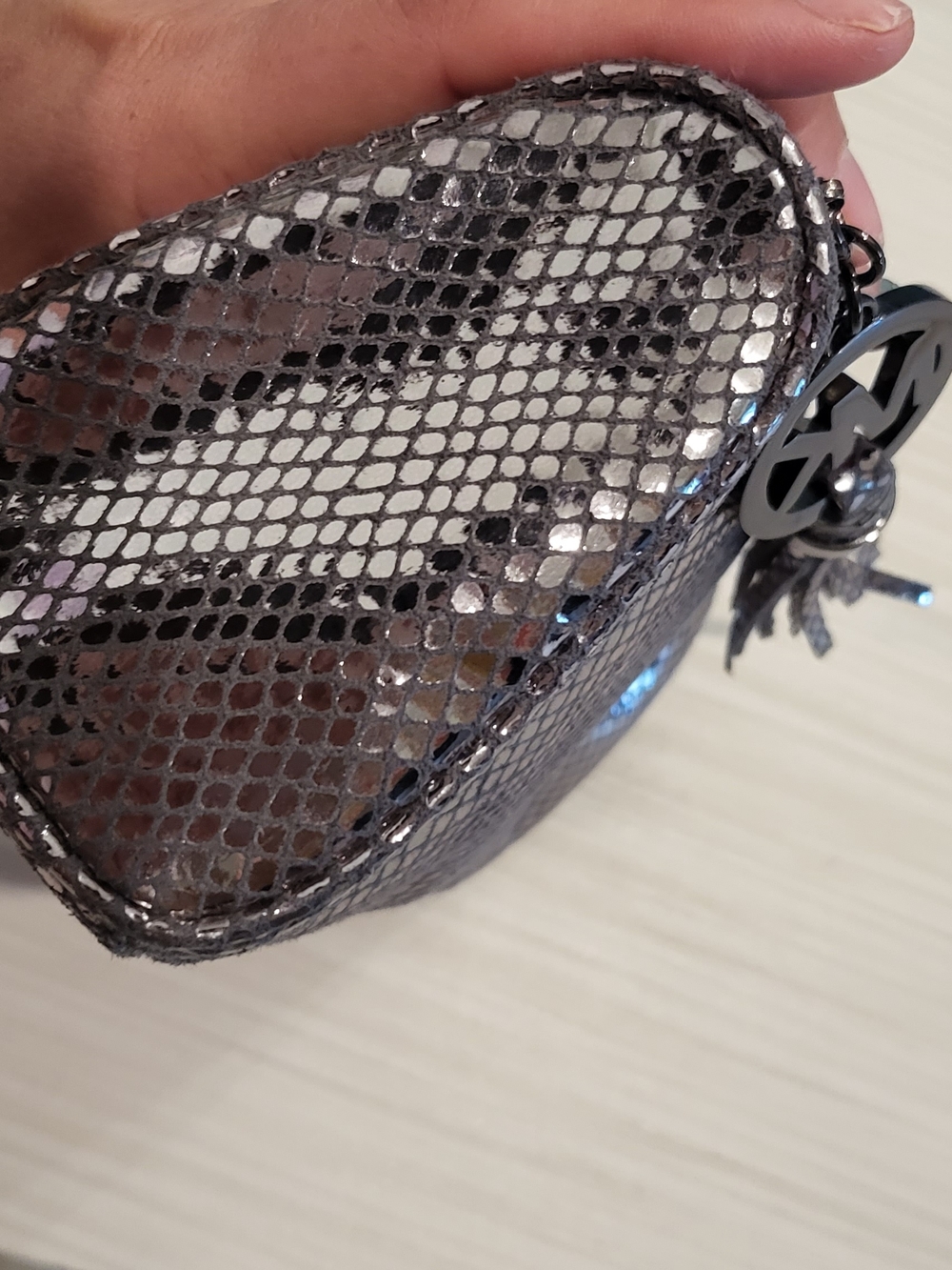 Michael Kors Metallic Snake-Embossed Cosmetic Pouch in Silver - Picture 4 of 9